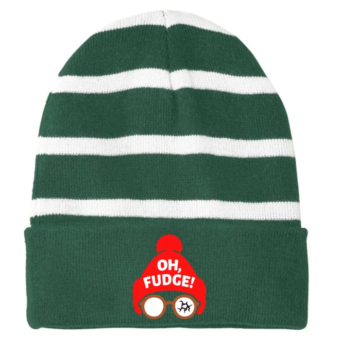 Oh Fudge Funny Christmas Striped Beanie with Solid Band