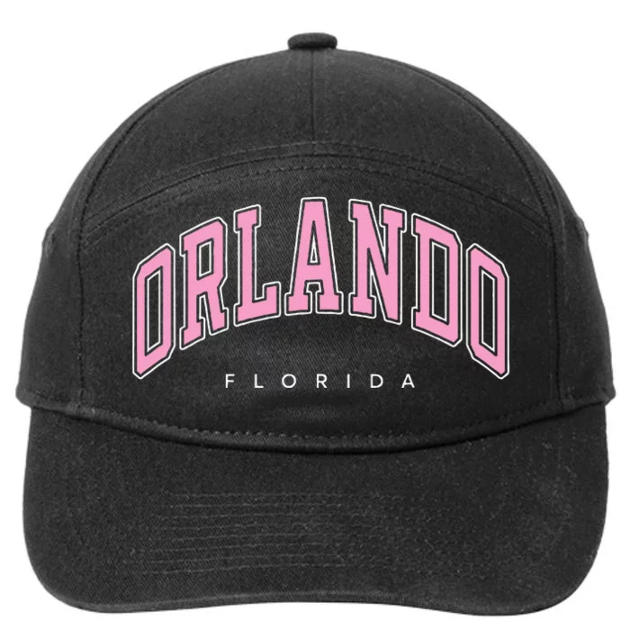 Orlando Florida FL Varsity Pink Text 7-Panel Snapback Hat