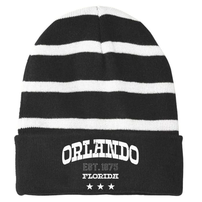 Orlando Florida Fl Athletic Souvenir Striped Beanie with Solid Band