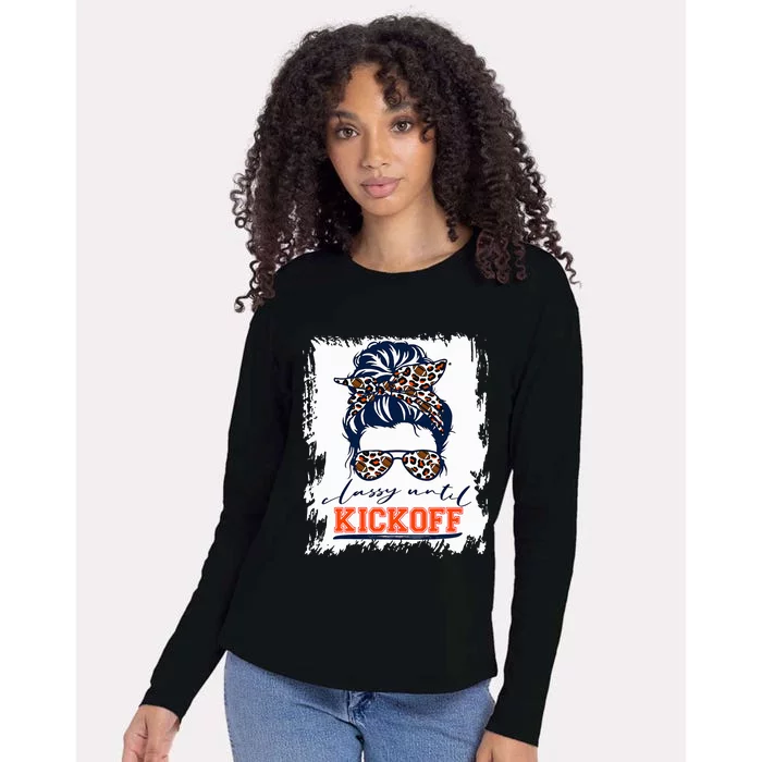 Orange Football Fan Women Classy Until Kickoff Messy Bun Womens Cotton Relaxed Long Sleeve T-Shirt