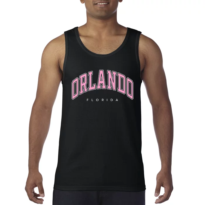 Orlando Florida FL Varsity Pink Text Tank Top