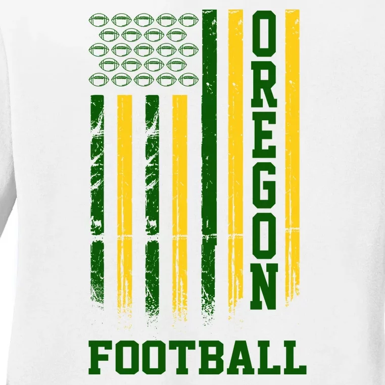 Oregon Football Fan American Flag Ladies Long Sleeve Shirt