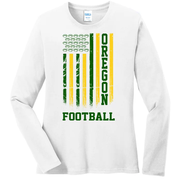 Oregon Football Fan American Flag Ladies Long Sleeve Shirt