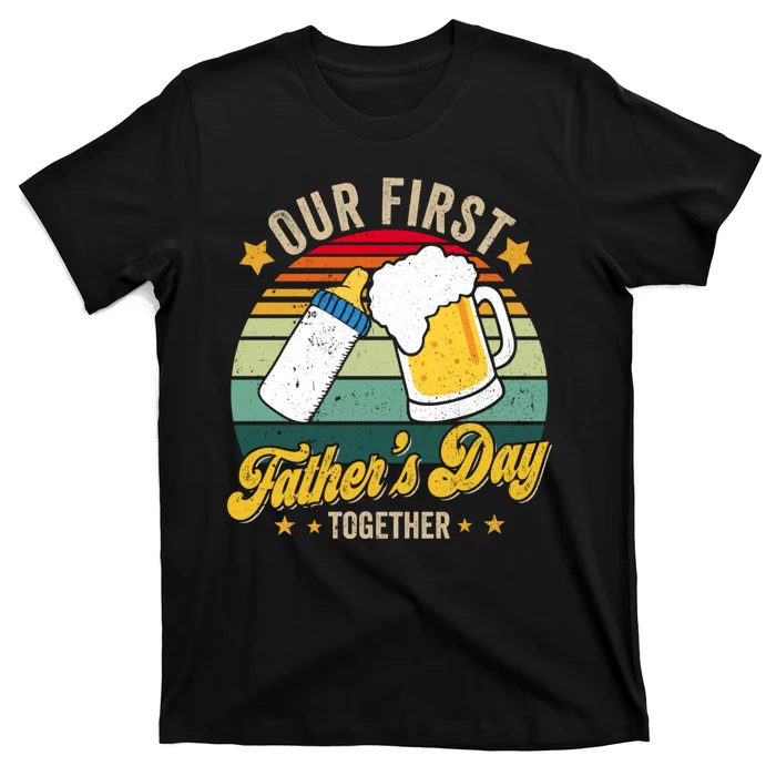 Our First Fathers Day Together Vintage New Dad Matching T-Shirt