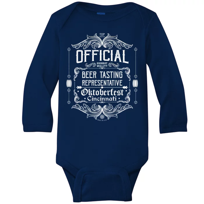 Official Cincinnati Oktoberfest Beer Tasting Representative Baby Long Sleeve Bodysuit