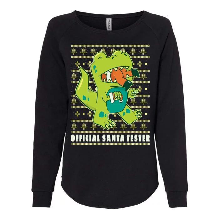 Official Santa Tester Dino Ugly Christmas Womens California Wash Sweatshirt