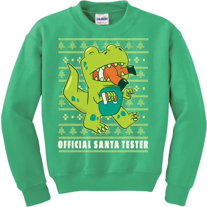 Official Santa Tester Dino Ugly Christmas Kids Sweatshirt