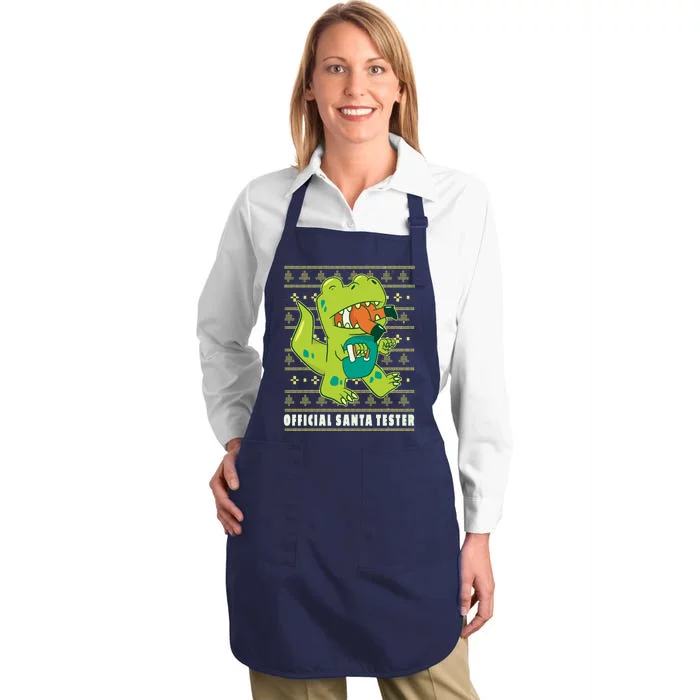 Official Santa Tester Dino Ugly Christmas Full-Length Apron With Pocket