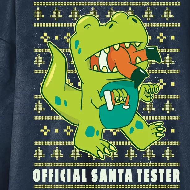 Official Santa Tester Dino Ugly Christmas Hooded Wearable Blanket