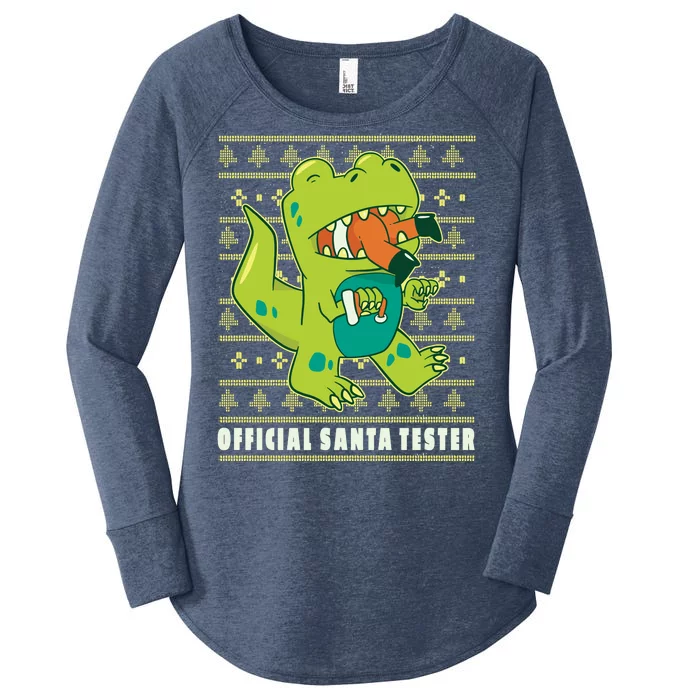 Official Santa Tester Dino Ugly Christmas Women's Perfect Tri Tunic Long Sleeve Shirt