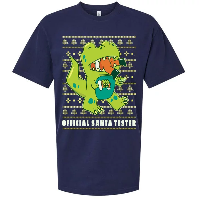 Official Santa Tester Dino Ugly Christmas Sueded Cloud Jersey T-Shirt