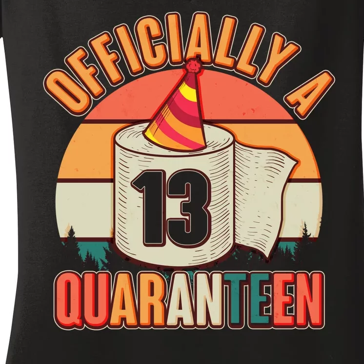 Officially A Quaranteen 13th Birthday Retro Women's V-Neck T-Shirt