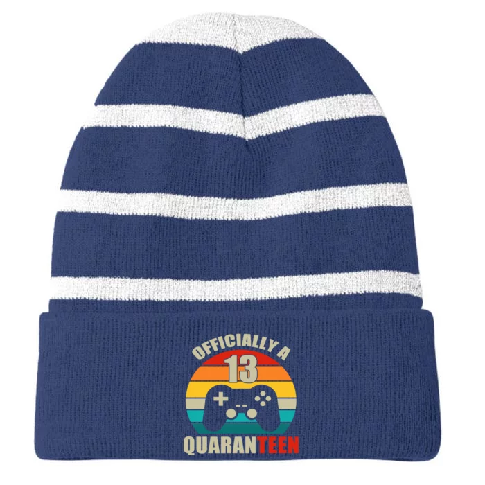 Officially Quaranteen 13th Birthday Striped Beanie with Solid Band