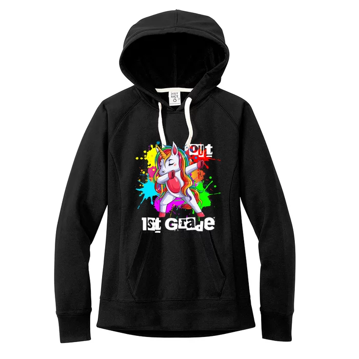 Out First Grade 1St Grade Graduation Magical Unicorn Dabbing Gift Women's Fleece Hoodie