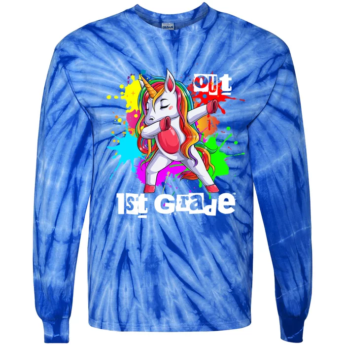 Out First Grade 1St Grade Graduation Magical Unicorn Dabbing Gift Tie-Dye Long Sleeve Shirt