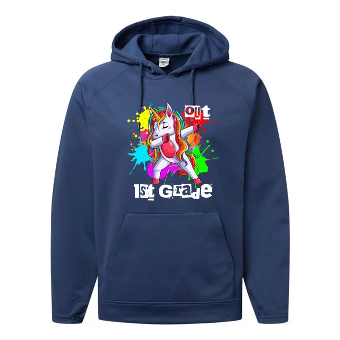 Out First Grade 1St Grade Graduation Magical Unicorn Dabbing Gift Performance Fleece Hoodie