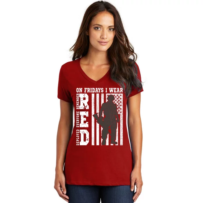 On Fridays I Wear Red USA Support American Troops Women's V-Neck T-Shirt