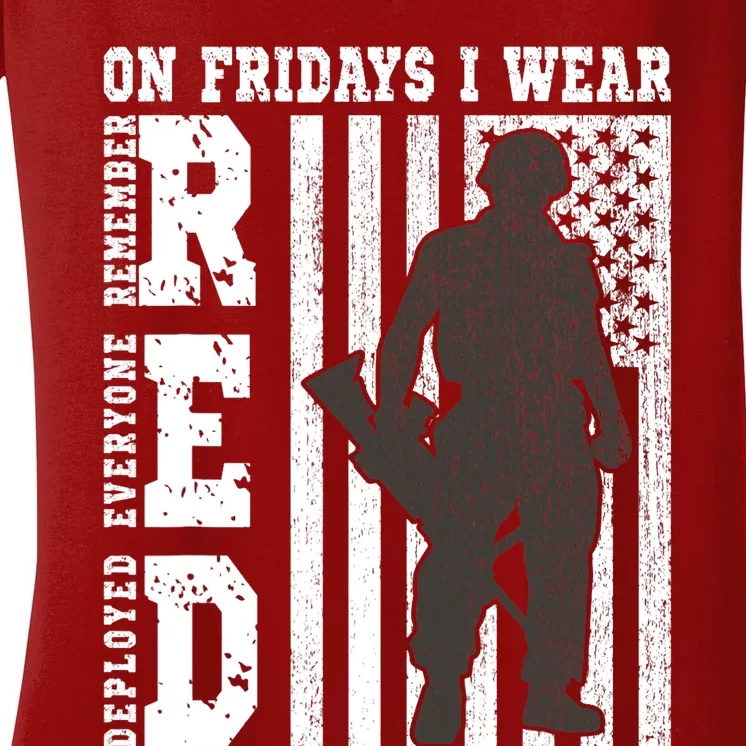 On Fridays I Wear Red USA Support American Troops Women's V-Neck T-Shirt