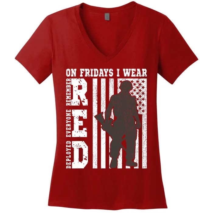 On Fridays I Wear Red USA Support American Troops Women's V-Neck T-Shirt