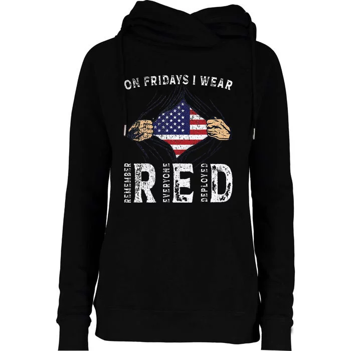 On Fridays I Wear Red USA Support American Troops Womens Funnel Neck Pullover Hood