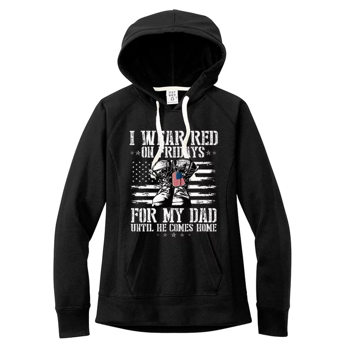 On Friday I Wear Red For My Dad Combat Boots Veteran Women's Fleece Hoodie