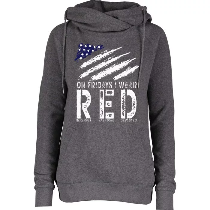 On Fridays I Wear Red USA Support American Troops Womens Funnel Neck Pullover Hood