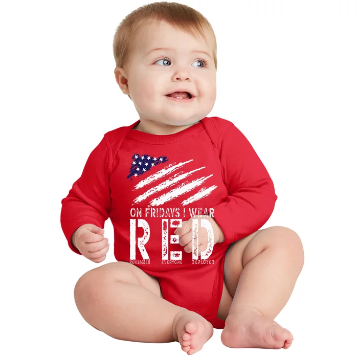 On Fridays I Wear Red USA Support American Troops Baby Long Sleeve Bodysuit