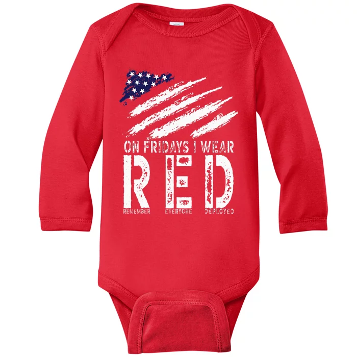 On Fridays I Wear Red USA Support American Troops Baby Long Sleeve Bodysuit