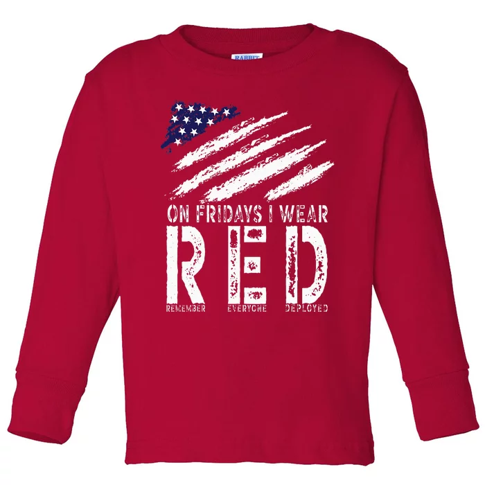 On Fridays I Wear Red USA Support American Troops Toddler Long Sleeve Shirt