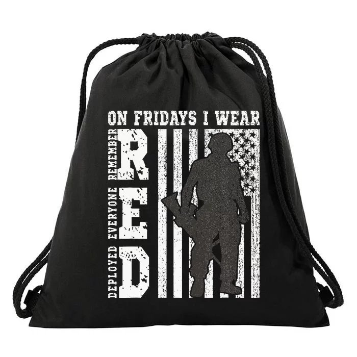 On Fridays I Wear Red Usa Support American Troops Drawstring Bag