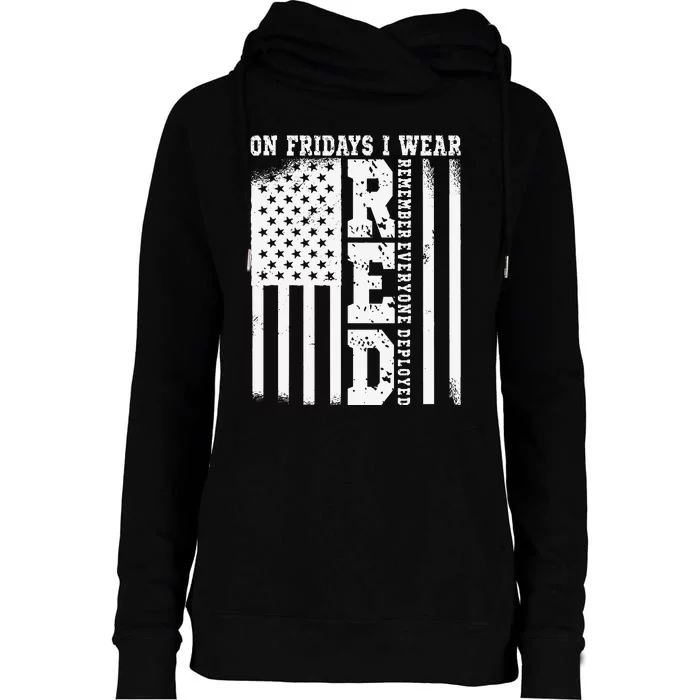 On Fridays I Wear Red USA Support American Troops Womens Funnel Neck Pullover Hood