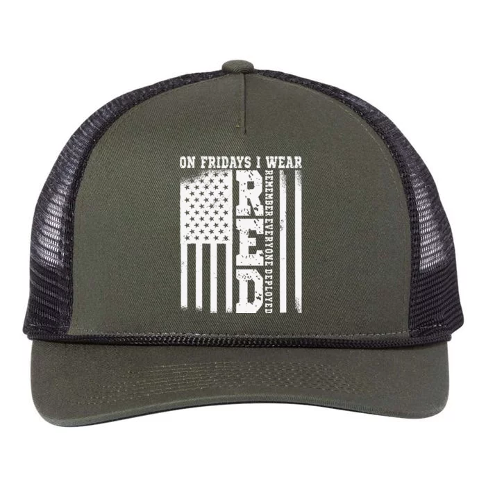 On Fridays I Wear Red USA Support American Troops Retro Rope Trucker Hat Cap