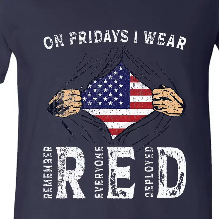 On Fridays I Wear Red USA Support V-Neck T-Shirt