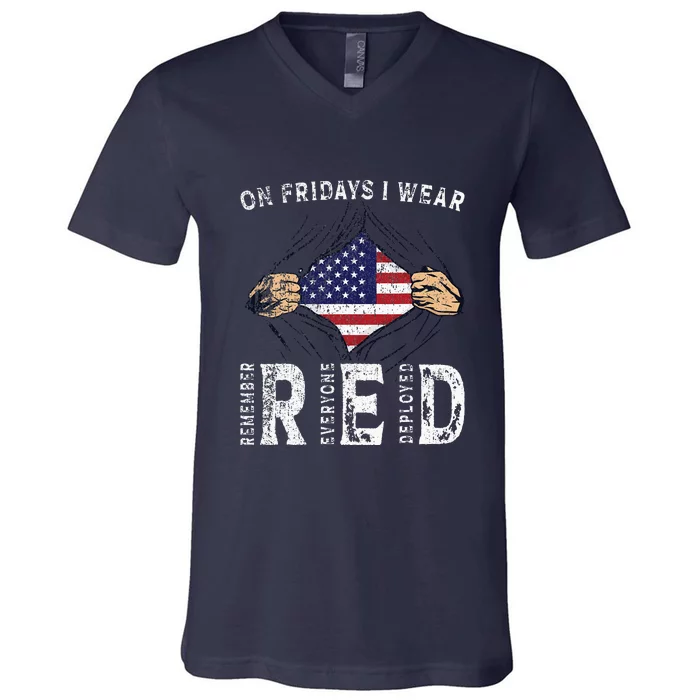 On Fridays I Wear Red USA Support V-Neck T-Shirt