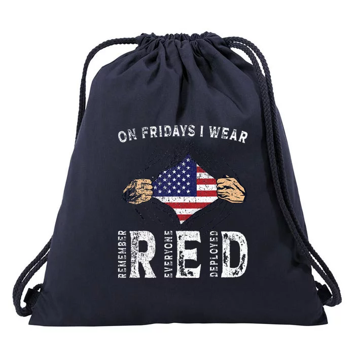 On Fridays I Wear Red USA Support Drawstring Bag