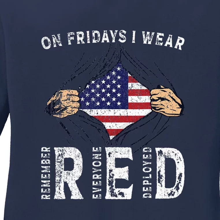 On Fridays I Wear Red USA Support Ladies Long Sleeve Shirt