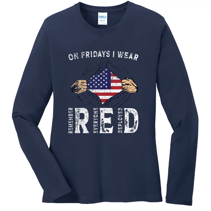 On Fridays I Wear Red USA Support Ladies Long Sleeve Shirt