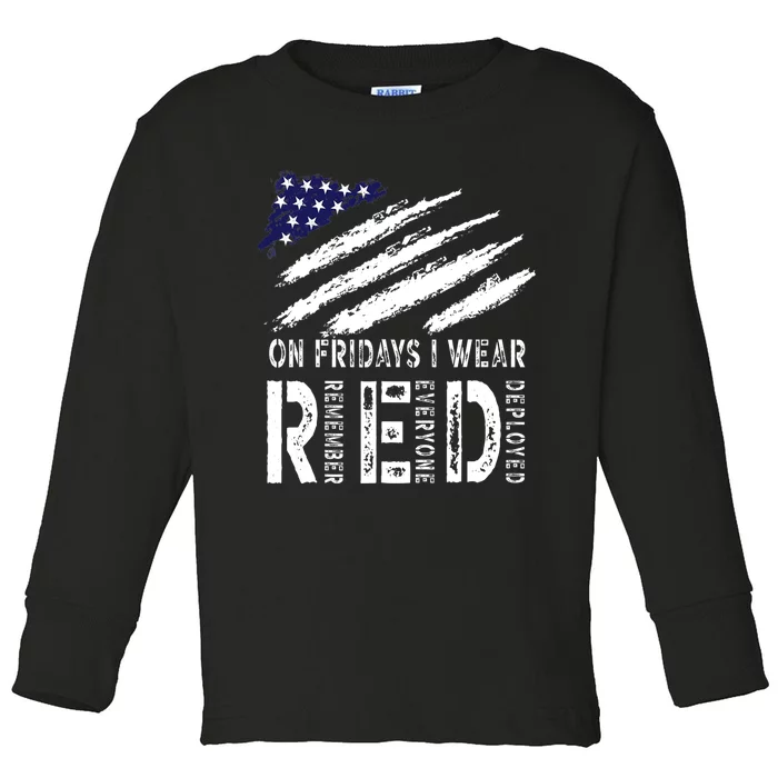 On Fridays I Wear Red USA Flag Support American Troops Toddler Long Sleeve Shirt