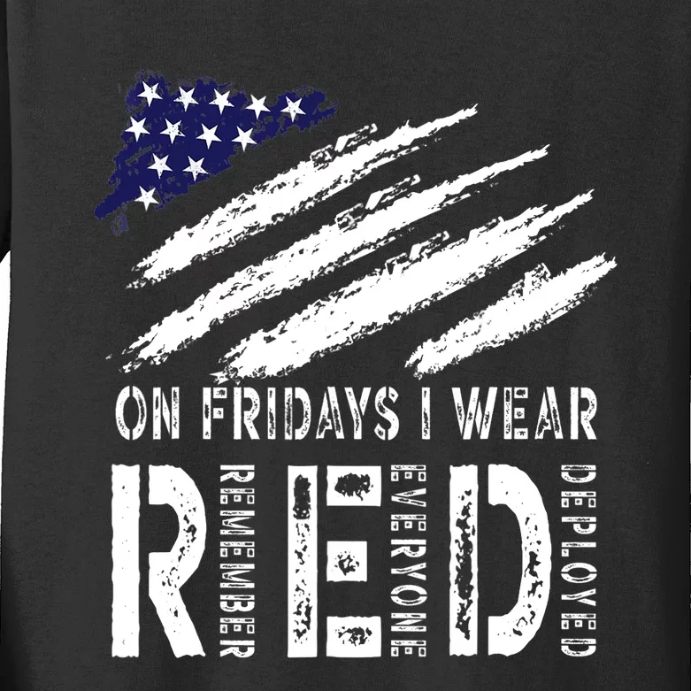 On Fridays I Wear Red USA Flag Support American Troops Kids Long Sleeve Shirt