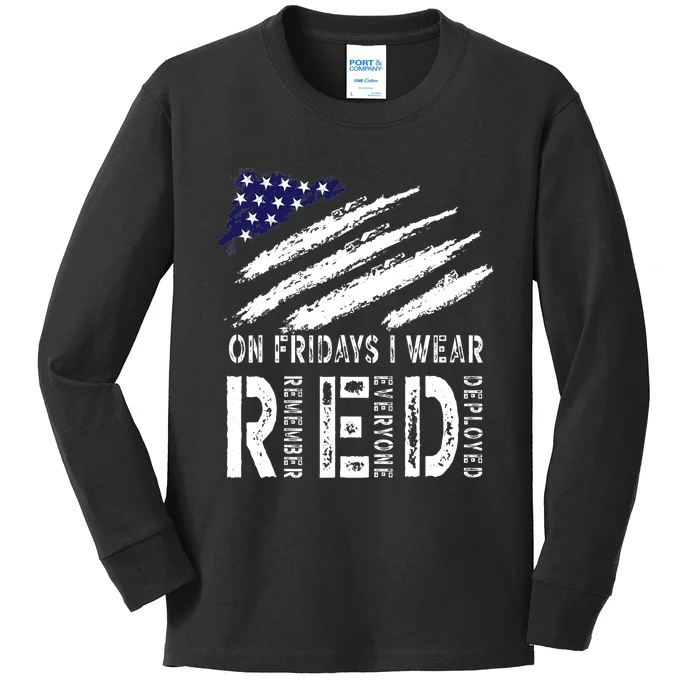 On Fridays I Wear Red USA Flag Support American Troops Kids Long Sleeve Shirt