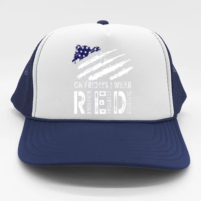 On Fridays I Wear Red USA Flag Support American Troops Trucker Hat