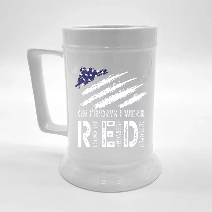 On Fridays I Wear Red USA Flag Support American Troops Front & Back Beer Stein