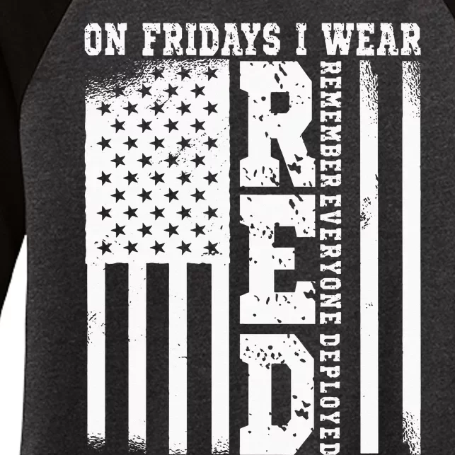 On Fridays I Wear Red USA Support American Troops Women's Tri-Blend 3/4-Sleeve Raglan Shirt