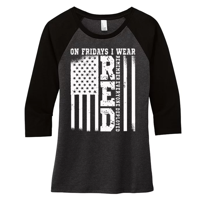 On Fridays I Wear Red USA Support American Troops Women's Tri-Blend 3/4-Sleeve Raglan Shirt