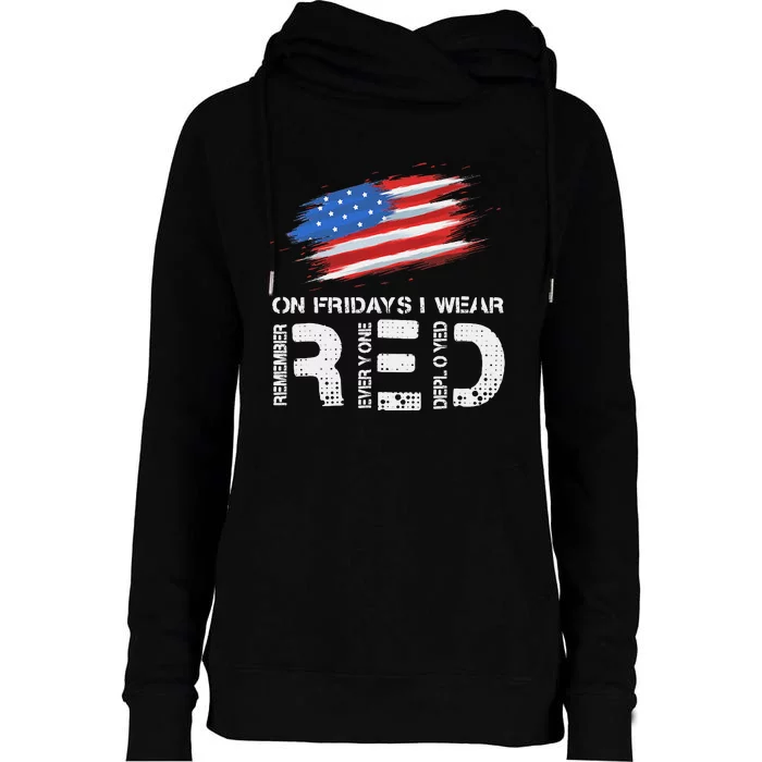 On Friday I Wear Red Support American Troops Vintage Us Flag Womens Funnel Neck Pullover Hood