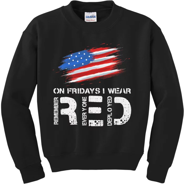 On Friday I Wear Red Support American Troops Vintage Us Flag Kids Sweatshirt