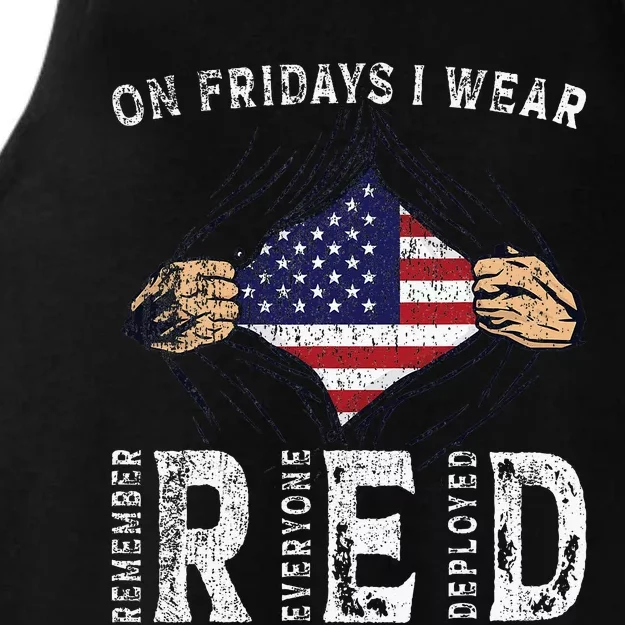 On Fridays I Wear Red Usa Support American Troops Ladies Tri-Blend Wicking Tank