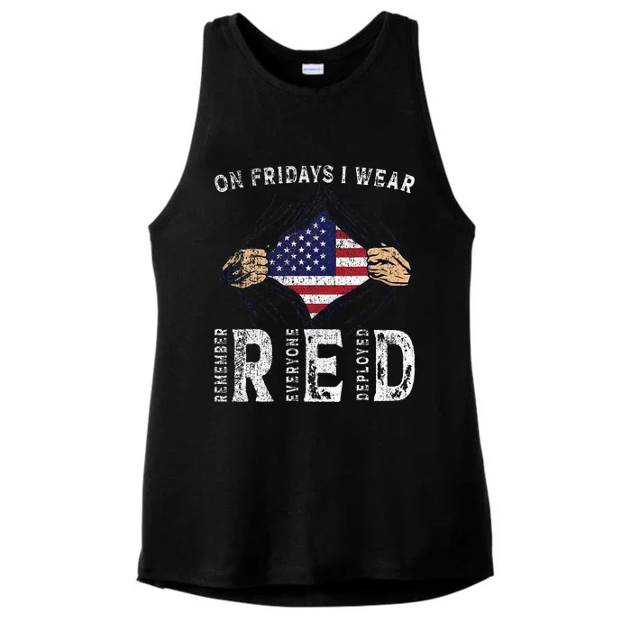 On Fridays I Wear Red Usa Support American Troops Ladies Tri-Blend Wicking Tank