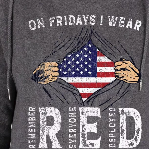 On Fridays I Wear Red Usa Support American Troops Womens Funnel Neck Pullover Hood