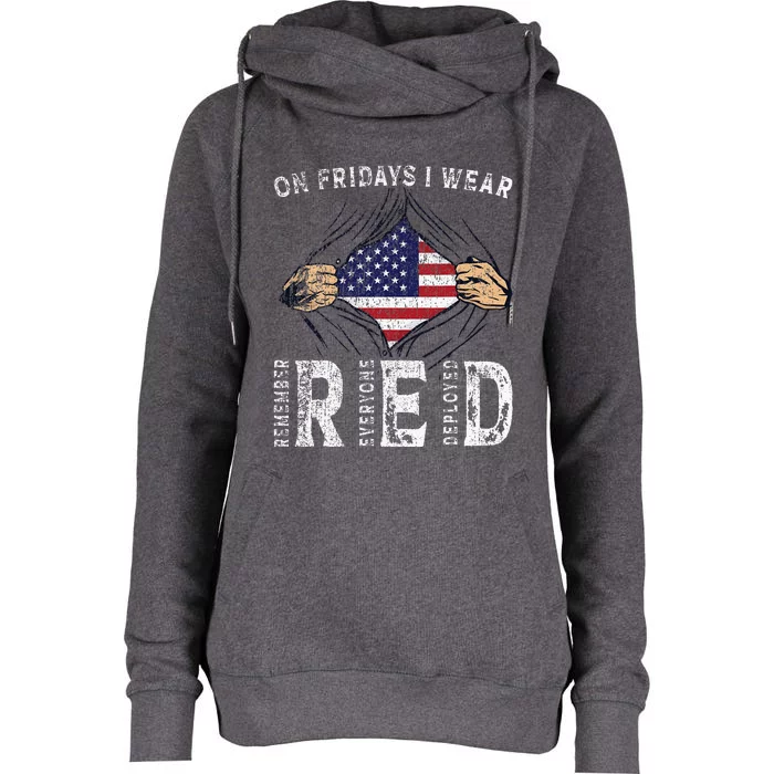 On Fridays I Wear Red Usa Support American Troops Womens Funnel Neck Pullover Hood